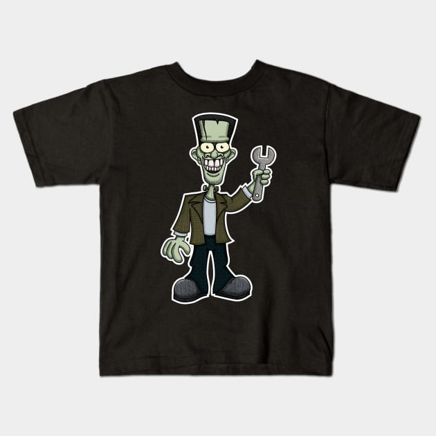 Frankenstein with Wrench Kids T-Shirt by Wislander